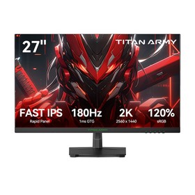 TITAN ARMY P27GR Gaming-Monitor, 27 Zoll 2560 x 1440 16:9 Fast IPS-Bildschirm, 180 Hz Bildwiederholrate, 1 ms GTG, 99 % sRGB, HDR10, Adaptive-Sync, dynamische OD, PBP- und PIP-Anzeige, schwaches Blaulicht, einstellbare Neigung, VESA-Wandmontage