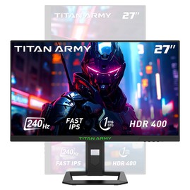 TITAN ARMY P2710S Moniteur de jeu, écran LCD IPS rapide 27 pouces 2560*1440 16:9, taux de rafraîchissement de 240 Hz, 1 ms GTG, HDR 400, Adaptive-Sync, OD dynamique, mode jeu et 10 modes de scénario, mode écran partagé PBP et PIP, support rotatif, montage mural