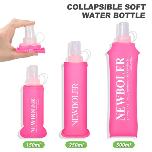 NEWBOLER BOT200 Faltbare, weiche Wasserflasche, zusammenklappbare, tragbare Sportflasche, BPA-frei – 250 ml, Pink