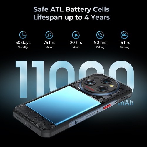 OUKITEL WP35 Pro Robustes Telefon, 12 512 GB, 11000 mAh, 6,6 Zoll FHD, 64 MP 32 MP Kamera, NFC/OTG/GPS, Dual-SIM, BT5.2, Schwarz