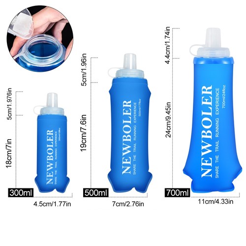 NEWBOLER BOT225 Faltbare, weiche Wasserflasche, zusammenklappbare, tragbare Sportflasche, BPA-frei – 700 ml, Blau