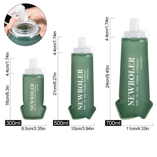 NEWBOLER BOT225 Faltbare, weiche Wasserflasche, zusammenklappbare, tragbare Sportflasche, BPA-frei – 700 ml, Grün