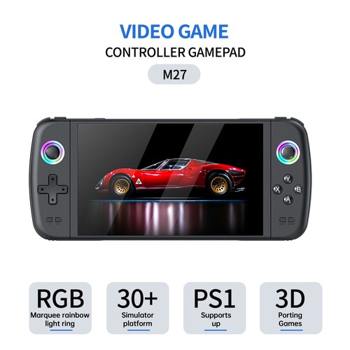 M27 Handheld-Spielekonsole, 256 GB TF-Karte, 7-Zoll-IPS-Bildschirm, RGB-Licht, 30 Simulatoren, Original 3D-Rocker