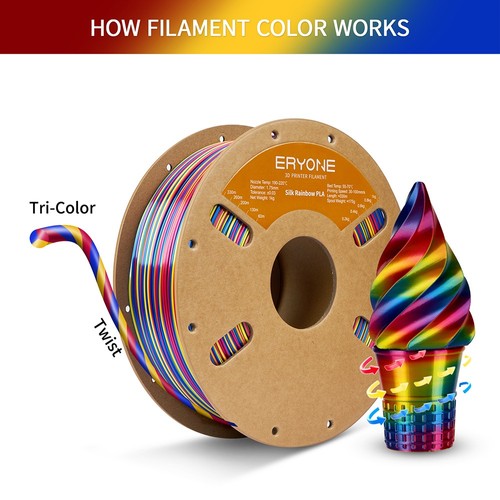 ERYONE Silk Twist Rainbow PLA Filament 1kg – Psychedelic (Rot