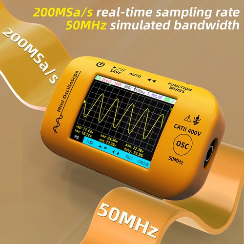 BSIDE OT4 Mini-Oszilloskop, 50 MHz, 200 MSa/s, 2,8-Zoll-Farbbildschirm, Signalgenerator