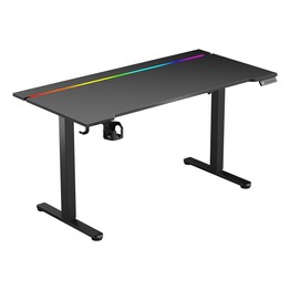 ACGAM JSD5-A1-02 Bureau électrique réglable en hauteur, table de jeu ergonomique, hauteur réglable de 72 à 118 cm, avec bande lumineuse LED, boîtier de rangement pour câbles, port de chargement USB, 140 x 68 cm, noir