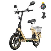 TWOFISH M5 Elite-E Trottinette électrique certifiée CEE avec siège et panier arrière, moteur 500 W, batterie 48 V 13 Ah, pneus 14 pouces, vitesse maximale 40 km/h, autonomie 30 km, freins à double disque, amortisseurs avant et arrière - Beige