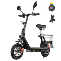 TWOFISH M5 PRO-E EEC Certified Electric Scooter with Seat and Rear Basket, 500W Motor, 48V 13Ah Battery, 12 inch Tires, 40km/h Max Speed, 30km Range, Dual Disc Brakes, Front & Rear Shock Absorbers - Black