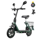 TWOFISH M5 PRO-E EEC-zertifizierter Elektroroller mit Sitz und hinterem Korb, 500 W Motor, 48V 13Ah Akku, 12 Zoll Reifen, 40 km/h Höchstgeschwindigkeit, 30 km Reichweite, Doppelscheibenbremsen, Stoßdämpfer vorne und hinten – Grün