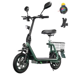 TWOFISH M5 PRO-E EEC-zertifizierter Elektroroller mit Sitz und hinterem Korb, 500 W Motor, 48V 13Ah Akku, 12 Zoll Reifen, 40 km/h Höchstgeschwindigkeit, 30 km Reichweite, Doppelscheibenbremsen, Stoßdämpfer vorne und hinten – Grün