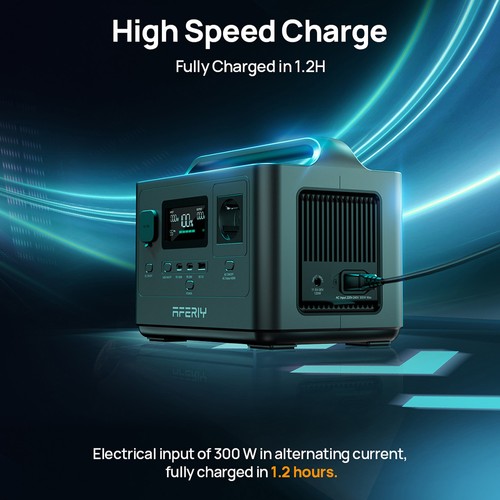 AFERIY P040 Bärbar Kraftstation, 400W 256Wh Utomhusgenerator, 5 Utgångar, 1,2 H Full Laddning, 3500 Cykler LiFePO₄ Batteri