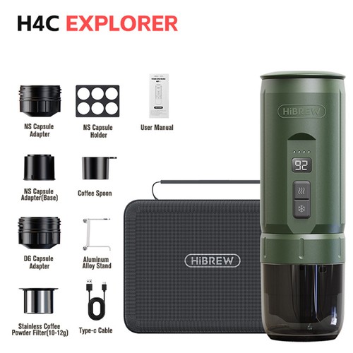 HIBREW H4C Bärbar Espressobryggare, Handhållen Manuell Kaffemaskin för Camping, Resor