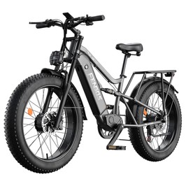 FENGQS H6PRO Elektrofahrrad, 2 Motoren mit 1000 W, 52 V 17.5 Ah Batterie, 26 x 4,0 Zoll Reifen, 60 km/h Höchstgeschwindigkeit, 140 km Reichweite, 7-Gang-Schaltung, LCD-Display - Grau