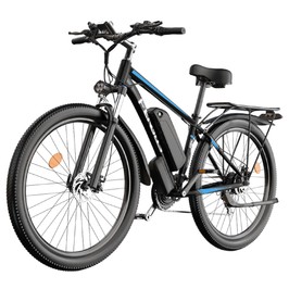 FENGQS Q8 Vélo électrique, moteur 750 W, batterie 48 V 17,5 Ah, pneus 27,5 pouces, vitesse maximale 50 km/h, autonomie 85 km, freins à disque, 21 vitesses - Bleu
