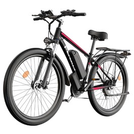 FENGQS Q8 Vélo électrique, moteur 750 W, batterie 48 V 17,5 Ah, pneus 27,5 pouces, vitesse maximale 50 km/h, autonomie 85 km, freins à disque, 21 vitesses - Rouge