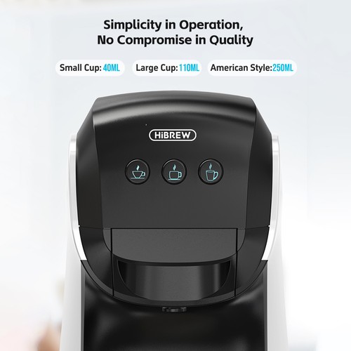 HIBREW H3B 3-in-1-Kapselkaffeemaschine, 20 Bar Druck, 850 ml Wassertank, 7 Temperatureinstellungen, magnetische Becherhaltereinstellung