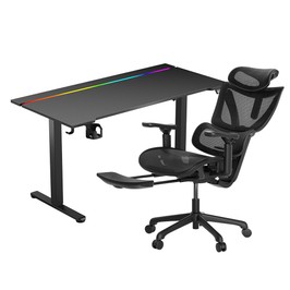 ACGAM CG-5245M Chaise de bureau ergonomique + Bureau électrique réglable en hauteur 140x68cm