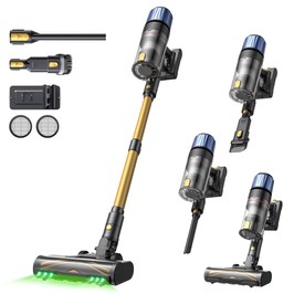 Proscenic P15 Cordless Stick Vacuum Cleaner, 50kPa Suction, 70min Runtime, Anti-Tangle Brush, Green Light, 6-Layer HEPA, Self-standing, 1.2L Dustbin for Hard Floor/Carpet/Pet Hair