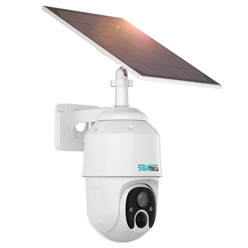 SOVMIKU CQ1A 2K Solar-Überwachungskamera, 9000 mAh Akku, 2-Wege-Audio, Bewegungserkennung, 360°-Ansicht, Schwenken/Neigen, Farb-Nachtsicht