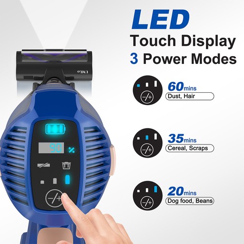 UMLO V11 Kabelloser Stabstaubsauger, bürstenloser 300-W-Motor, maximale Saugleistung 30 kPa, 60 Min. Laufzeit, LED-Anzeige, 0,8-l-Staubbehälter, Wandmontage