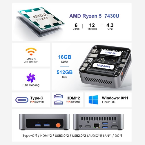 Ninkear M7 Mini PC 7430U 16GB 512GB