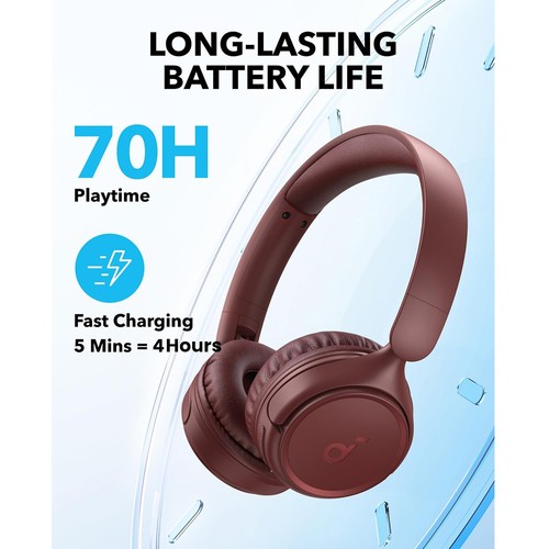 Anker Soundcore H30i Hörlurar, Bluetooth 5.3, Upp till 70 Timmars Speltid, Multipunktsanslutning - Rosröd