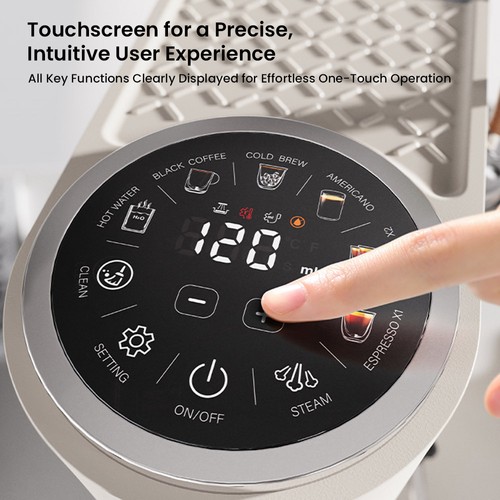 HiBREW H13 Halbautomatische Kaffeemaschine, Touchscreen, 20 Bar Druck, Multifunktionale Brühmodi, Verstellbare Tropfschale