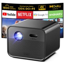 Ultimea Poseidon E100 Projektor, 1800 ANSI, native 1080P, 4K-Dekodierung, automatischer Fokus & 6D-Trapezkorrektur, aktives 3D-Bild, 2 x 10W Lautsprecher, Google TV