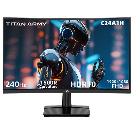 TITAN ARMY C24A1H Gaming-Monitor, 23,6 Zoll 1500R Curved VA-Bildschirm, 1920 x 1080, 240 Hz Bildwiederholfrequenz, Dynamic OD, FreeSync, HDR10, 10 Szenario-Modi, 96 % sRGB, Game+, 1 * HDMI 2.0, 1 * DP1.2, 1 * Audio, Low Blue Light