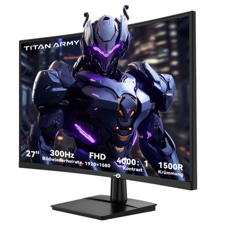TITAN ARMY C27A1H Gaming-Monitor, 27 Zoll 1500R Curved VA-Bildschirm, 1920 x 1080, 300 Hz Bildwiederholfrequenz, 1 ms GTG-Reaktionszeit, FreeSync, HDR10, 4000:1 Kontrastverhältnis, dynamisches OD, 10 Szenariomodi, 2 x HDMI 2.0, 2 x DP 1.4, 1 x Audio