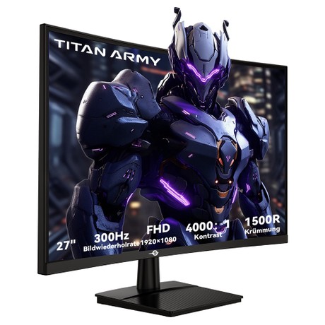 TITAN ARMY C27A1H Gaming-Monitor, 27 Zoll 1500R Curved VA-Bildschirm, 1920 x 1080, 300 Hz Bildwiederholfrequenz, 1 ms GTG-Reaktionszeit, FreeSync, HDR10, 4000:1 Kontrastverhältnis, dynamisches OD, 10 Szenariomodi, 2 x HDMI 2.0, 2 x DP 1.4, 1 x Audio