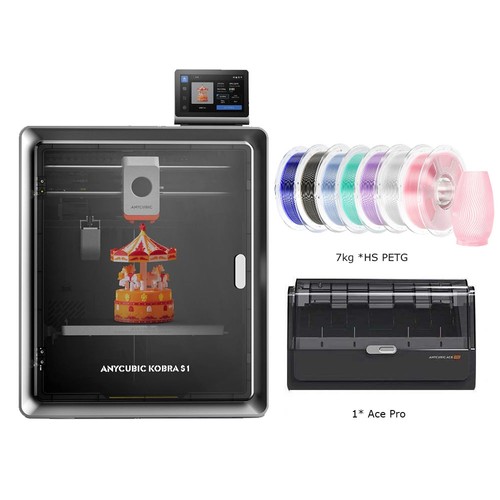 Anycubic Kobra S1 Combo + 7kg Mecpow High-Speed PLA+-Filament (1kg Rot/ Rosa/ Orange/ Gelb/ Hautfarbe/ Grün/ Blau)