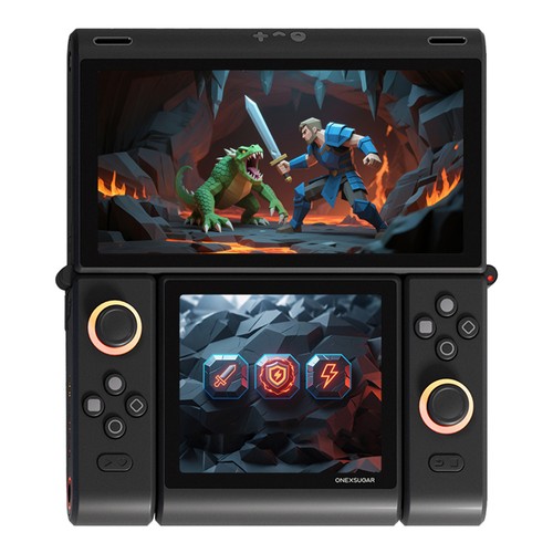 One Netbook ONEXSUGAR Sugar 1 Convertible Dual-screen Handheld Console, 6.01& 3.92 inch OLED Screen, Snapdragon G3 Gen 3, Android 14, 16GB RAM 512GB Storage, Hall Effect Joysticks, RGB Lights, 5600mAh Battery, WiFi 7 Bluetooth 5.3 - White