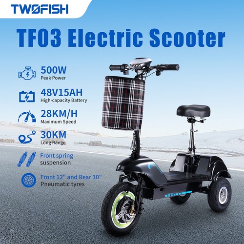 TWOFISH TF03 Elektroroller mit Sitz, 350 W, 48 V, 15 Ah, Blau