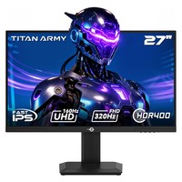 TITAN ARMY P2712V Gaming Monitor,  27 inch Fast IPS, 3840×2160@160Hz & 1920×1080@320Hz, HDR400, 12 Scenario Modes, Game Assist, 1ms GTG Response Time, Dynamic OD, RGB Gaming Lighting, Low Blue Light, 2*HDMI 2.1, 2*DP 1.4, 1*Audio