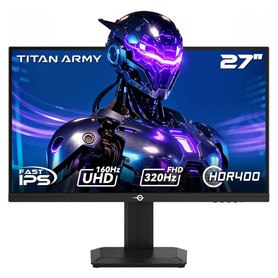 TITAN ARMY P2712V Gaming Monitor, 27 inch Fast IPS, 3840×2160@160Hz & 1920×1080@320Hz, HDR400, 12 Scenario Modes, Game Assist, 1ms GTG Response Time, Dynamic OD, RGB Gaming Lighting, Low Blue Light, 2*HDMI 2.1, 2*DP 1.4, 1*Audio