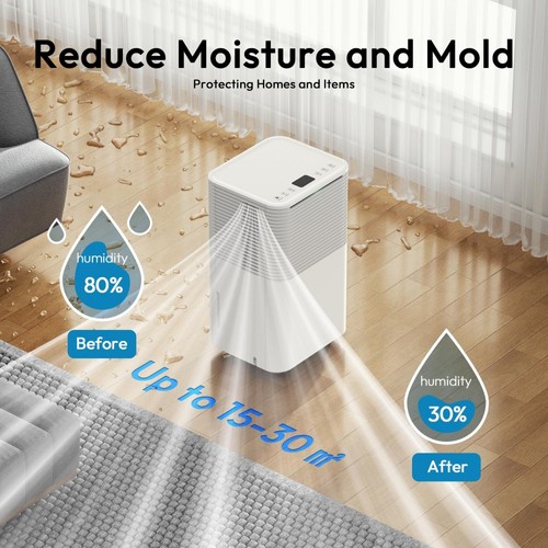 HUMILABS Luftentfeuchter, 12 l, 2-Liter-Wassertank, 24-Stunden-Timer, 3 Betriebsmodi, automatische/manuelle Entleerung, LED-Touchscreen, geräuscharm