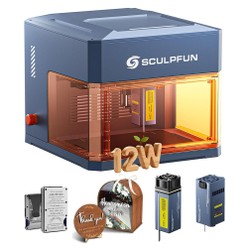 SCULPFUN iCube Ultra Dual 12W + 1.2W Graveur Laser Précis – Spot 0.08/0.03 mm, Filtre à Fumée et Éclairage LED à 4 Modes, Zone de Travail 150x135mm