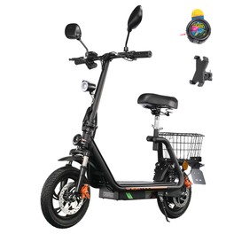 TWOFISH M5 PRO-E EEC tanúsítvány - elektromos roller ülés+ hátsó kosár, 500 W-os motor, 48 V 13 Ah akkumulátor, 30cm-es gumik, 40 km/h maximális sebesség, 30 km hatótávolság, kettős tárcsafékek, első és hátsó lengéscsillapítók - fekete