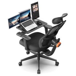 NEWTRAL MAGICH003 Chaise ergonomique avec bureau amovible (Mise à niveau), dossier à suivi automatique, support lombaire adaptatif, profondeur d'assise réglable, accoudoir inclinable 3D, 3 positions à verrouiller