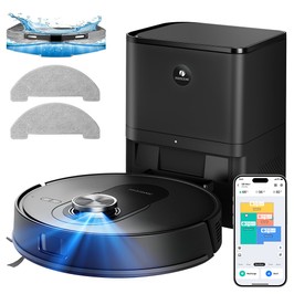 Proscenic Q8 Max+ Robot Aspirateur et Laveur, Aspiration 8000Pa, Autonomie 200 min, Batterie 3200mAh, Vidange Automatique 60 Jours, Sac à Poussière 3L, Navigation LDS LiDAR, Cartographie Multi-Étages, Commande via App & Voix