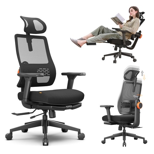 Sedia ergonomica NEWTRAL MagicH-BP con poggiapiedi, schienale auto-seguinte, supporto lombare adattivo, braccioli regolabili e poggiatesta, bloccabile in 3 posizioni 