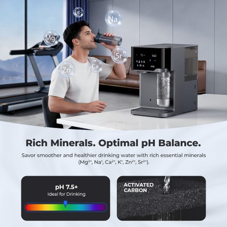 Hydrofast C300 RO Countertop Water Purifier, Iced & Sparkling Water Dispenser, 6-Stage Filtration with UV Sterilization, 5L Raw Tank & 1.5L Pure Tank, Adjustable Temperature & Volume, Smart TDS Display