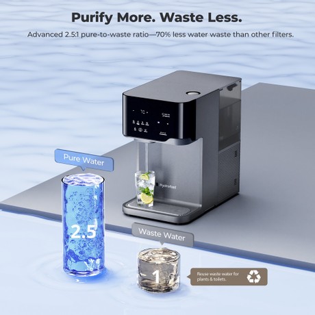 Hydrofast C300 RO Countertop Water Purifier, Iced & Sparkling Water Dispenser, 6-Stage Filtration with UV Sterilization, 5L Raw Tank & 1.5L Pure Tank, Adjustable Temperature & Volume, Smart TDS Display