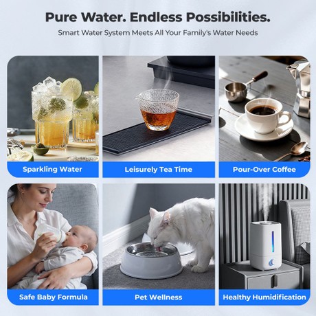 Hydrofast C300 RO Countertop Water Purifier, Iced & Sparkling Water Dispenser, 6-Stage Filtration with UV Sterilization, 5L Raw Tank & 1.5L Pure Tank, Adjustable Temperature & Volume, Smart TDS Display