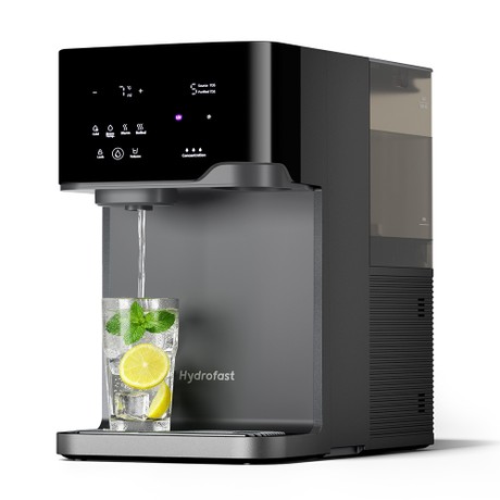 Hydrofast C300 RO Countertop Water Purifier, Iced & Sparkling Water Dispenser, 6-Stage Filtration with UV Sterilization, 5L Raw Tank & 1.5L Pure Tank, Adjustable Temperature & Volume, Smart TDS Display