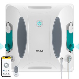 FMART W6 Fensterputzroboter, 3800Pa Starke Saugkraft, Duale Ultraschall-Wassersprühfunktion, AI SLAM Navigation, App- & 2.4G-Fernbedienung, UPS-Notstromversorgung, Für Innenräume & Hochhäuser mit Rahmenlosen Fenstern