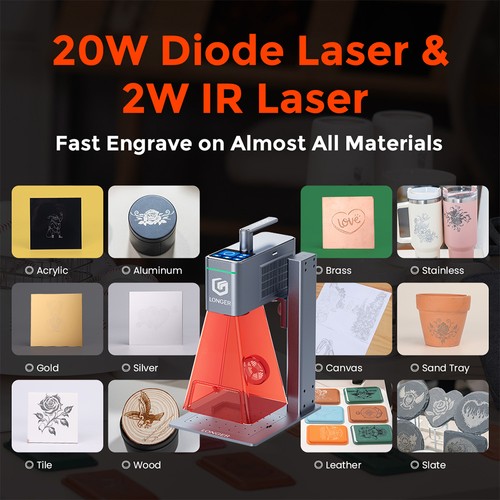 LONGER Nano Duo AI Lasergravierer 20W Diode 2W IR