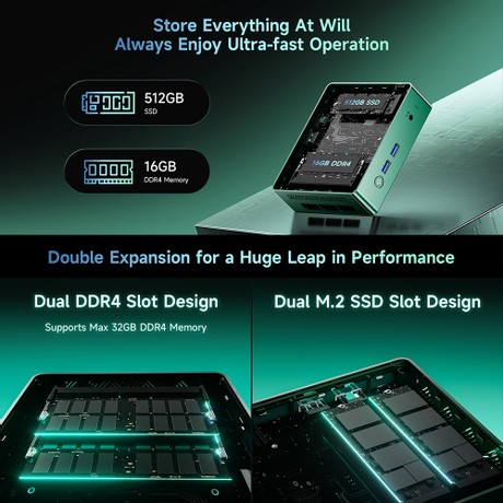 BMAX B6 Turbo Mini PC, Intel Core i5-8257U 4 Cores Up to 3.9GHz, 16GB DDR4 RAM 512GB SSD, HDMI + DP Dual 4K Display, 4×USB, RJ45 LAN, 3.5mm Audio Jack, WiFi 6, Bluetooth 5.2