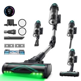 Vactidy V15 Max Vezeték Nélküli Porszívó, 65kPa Erős Szívóerő, 600W Motor, 60 Perc Üzemidő, Rugalmas Cső, Zöld Fényes Porérzékelés, Gubancolódásmentes Kefe, 6 Rétegű Szűrés, 1.5L Portartály